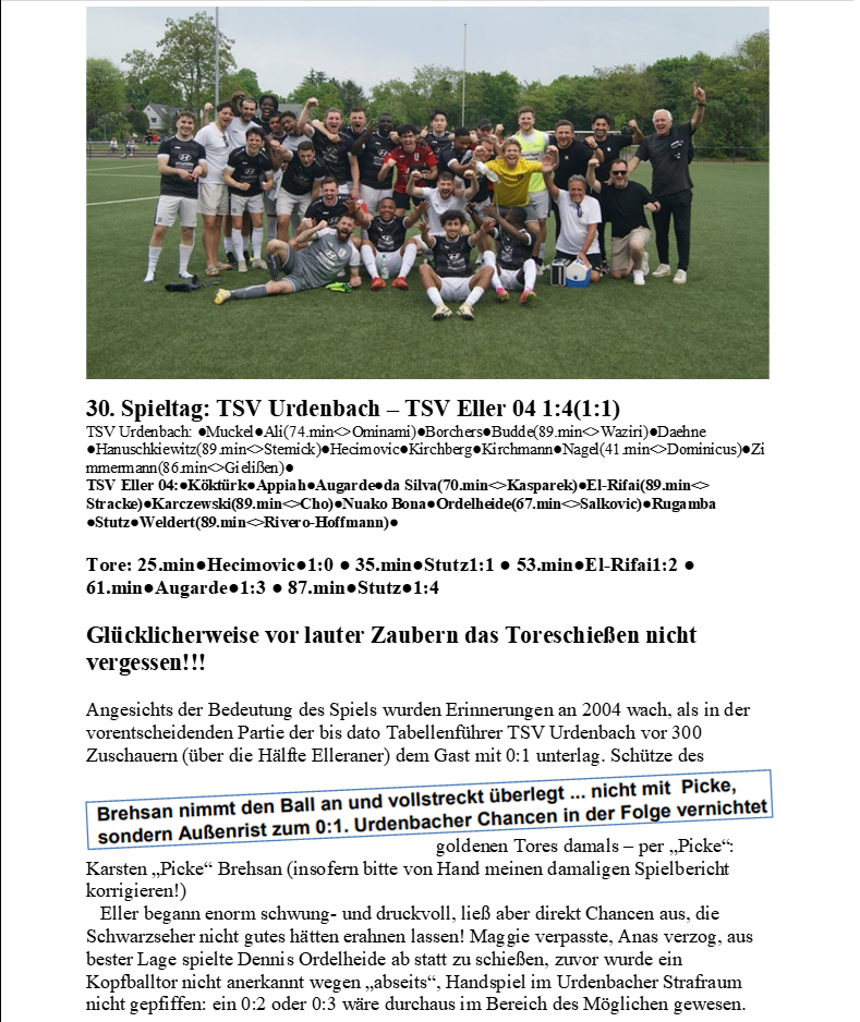 30.Spieltag: TSV Urdenbach - TSV Eller 04 1:4(1:1)