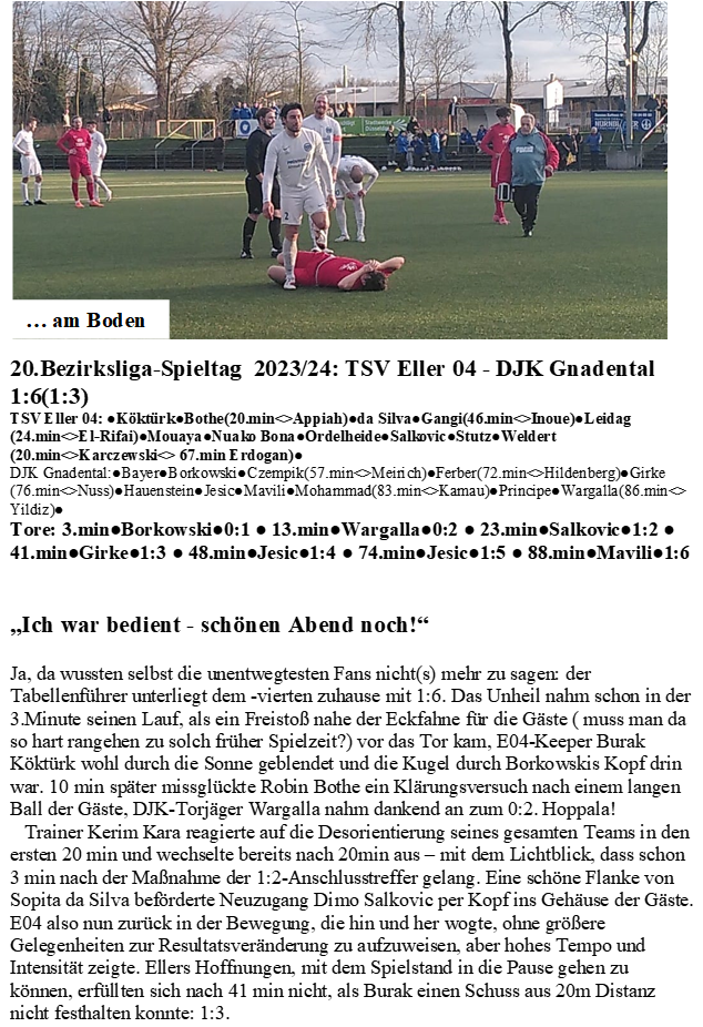 20.Bezirksliga-Spieltag  2023/24: TSV Eller 04 - DJK Gnadental 1:6(1:3)