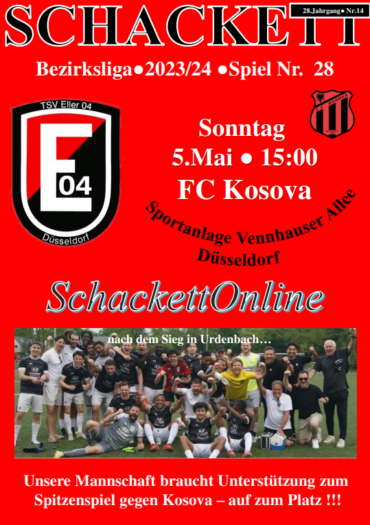 Vorschau auf das Meisterschaftsspiel gegen FC kosova am Sonntag, 5.Mai - 15:00 Vennhauser Allee - nur online!