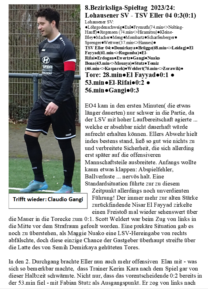 8.Bezirksliga-Spieltag  2023/24: Lohausener SV - TSV Eller 04 0:3(0:1)