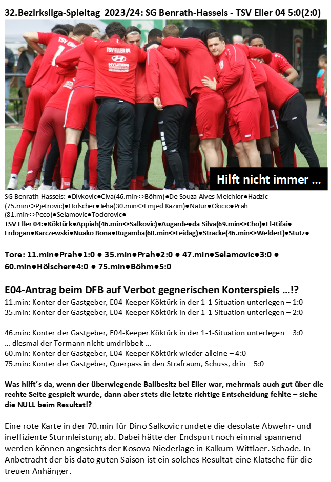 32.Bezirksliga-Spieltag  2023/24: SG Benrath-Hassels - TSV Eller 04 5:0(2:0)
