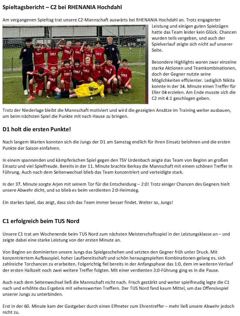 Die Juniorenspielberichte vom Wochenende 8./9. November 2025