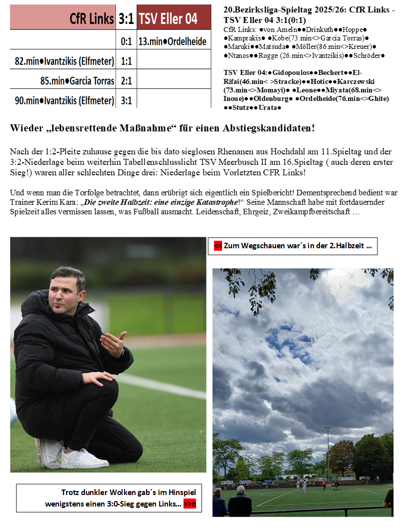 20.Bezirksliga-Spieltag 2025/26: CfR Links - TSV Eller 04 3:1(0:1)