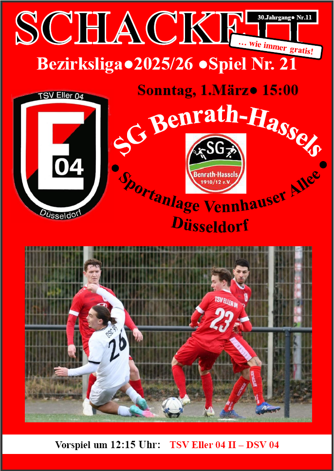 Vorschau auf das kommende Meisterschaftsspiel: TSV Eller 04 - SG Benrath-Hassels am Sonntag, 1.März - 15.00 Uhr