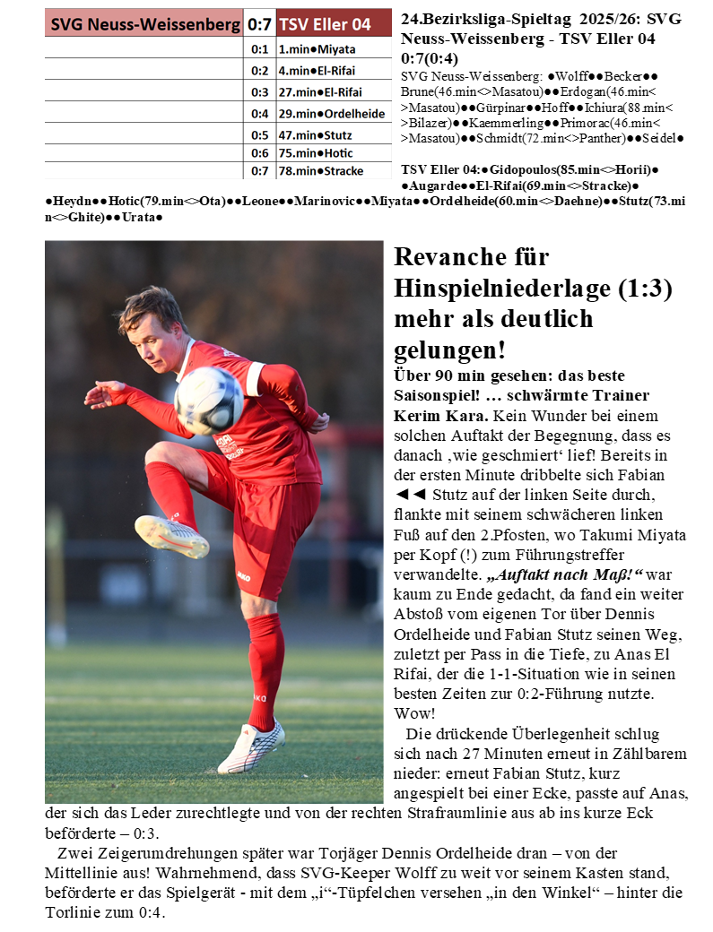 24.Bezirksliga-Spieltag  2025/26: SVG Neuss-Weissenberg - TSV Eller 04 0:7(0:4)