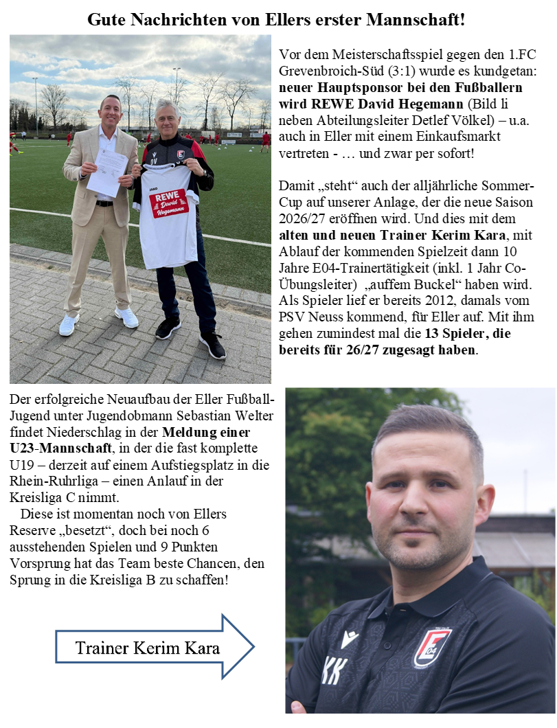 Gute Nachrichten von Ellers erster Mannschaft!