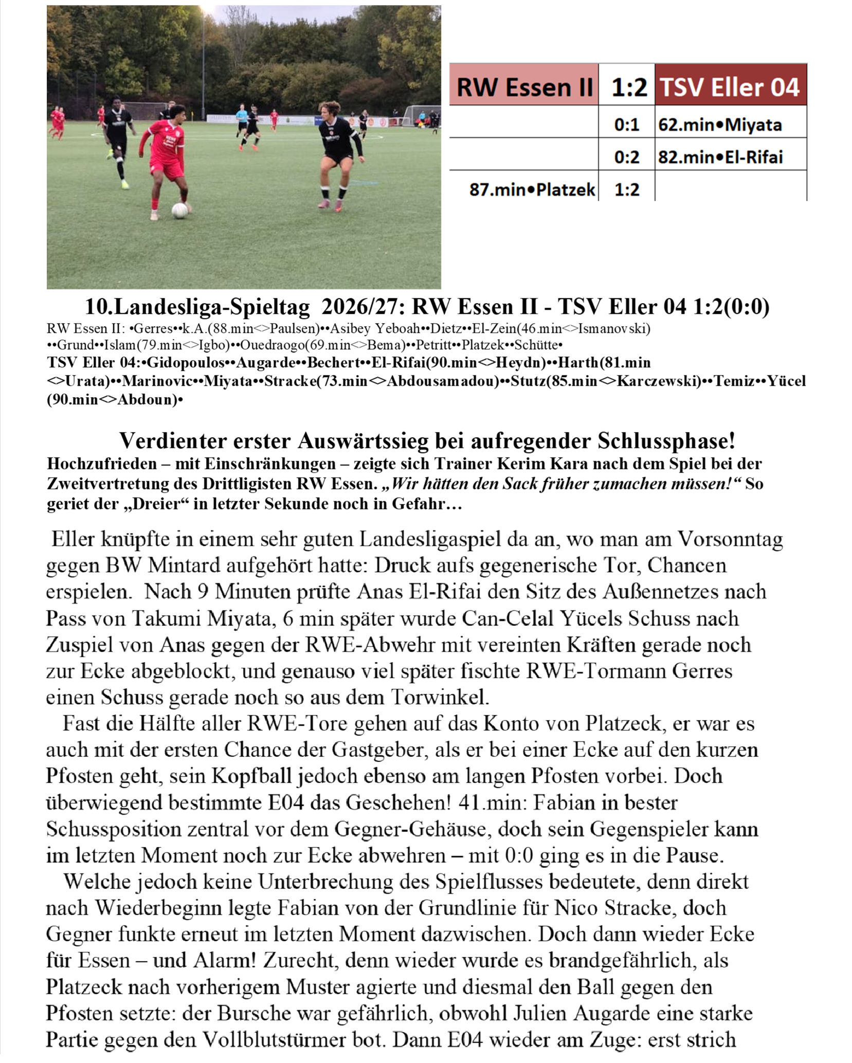 10.Landesliga-Spieltag  2026/27: RW Essen II - TSV Eller 04 1:2(0:0)