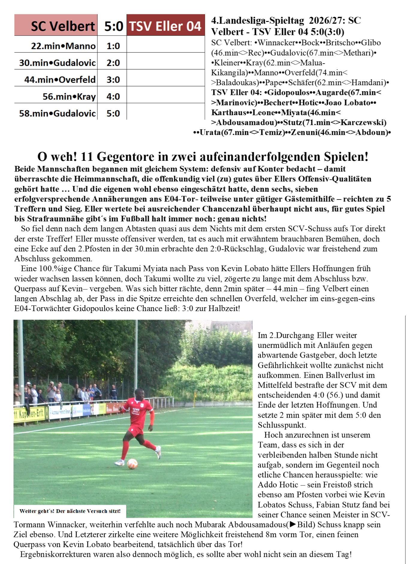 4.Landesliga-Spieltag  2026/27: SC Velbert - TSV Eller 04 5:0(3:0)