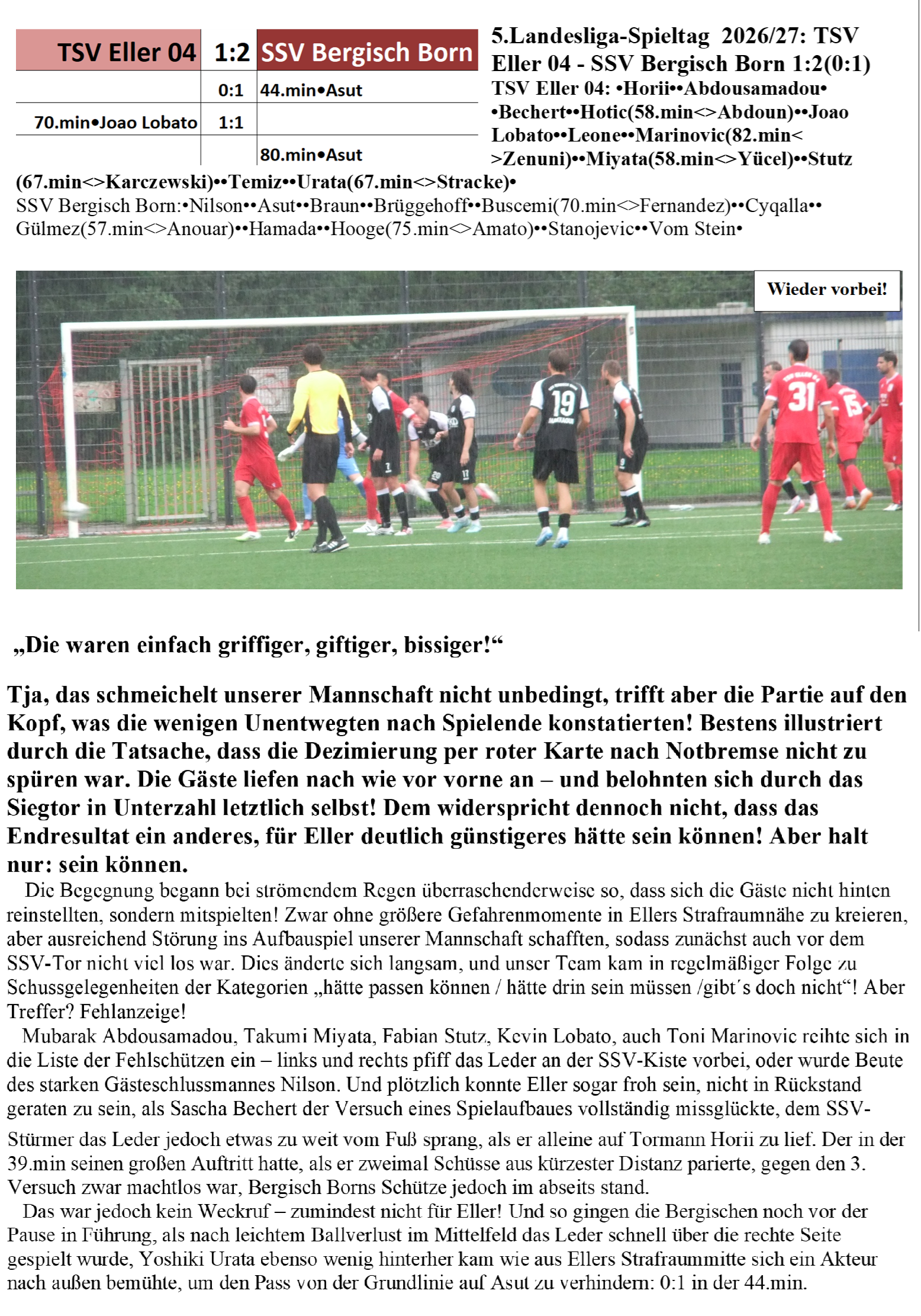 5.Landesliga-Spieltag  2026/27: TSV Eller 04 - SSV Bergisch Born 1:2(0:1)