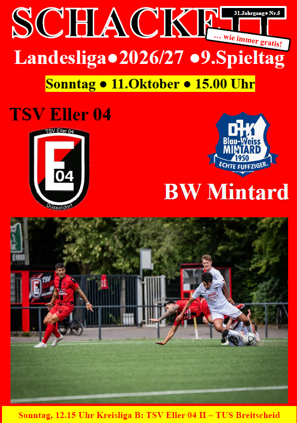 Vorschau auf das kommende Landesliga-Meisterschaftsspiel TSV Eller 04 - BW Mintard m Sonntag, 11.Oktober - 15.00
