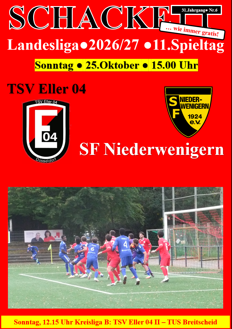 Vorschau auf das Landesliga-Spiel TSV Eller 04 - SF Niederwenigern am Sonntag, 25.10.2026 - 15.00 Uhr