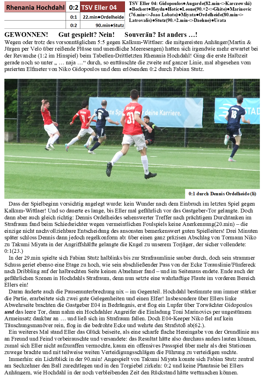 28.Spieltag: Rhenania Hochdahl - TSV Eller 04 0:2(0:1)