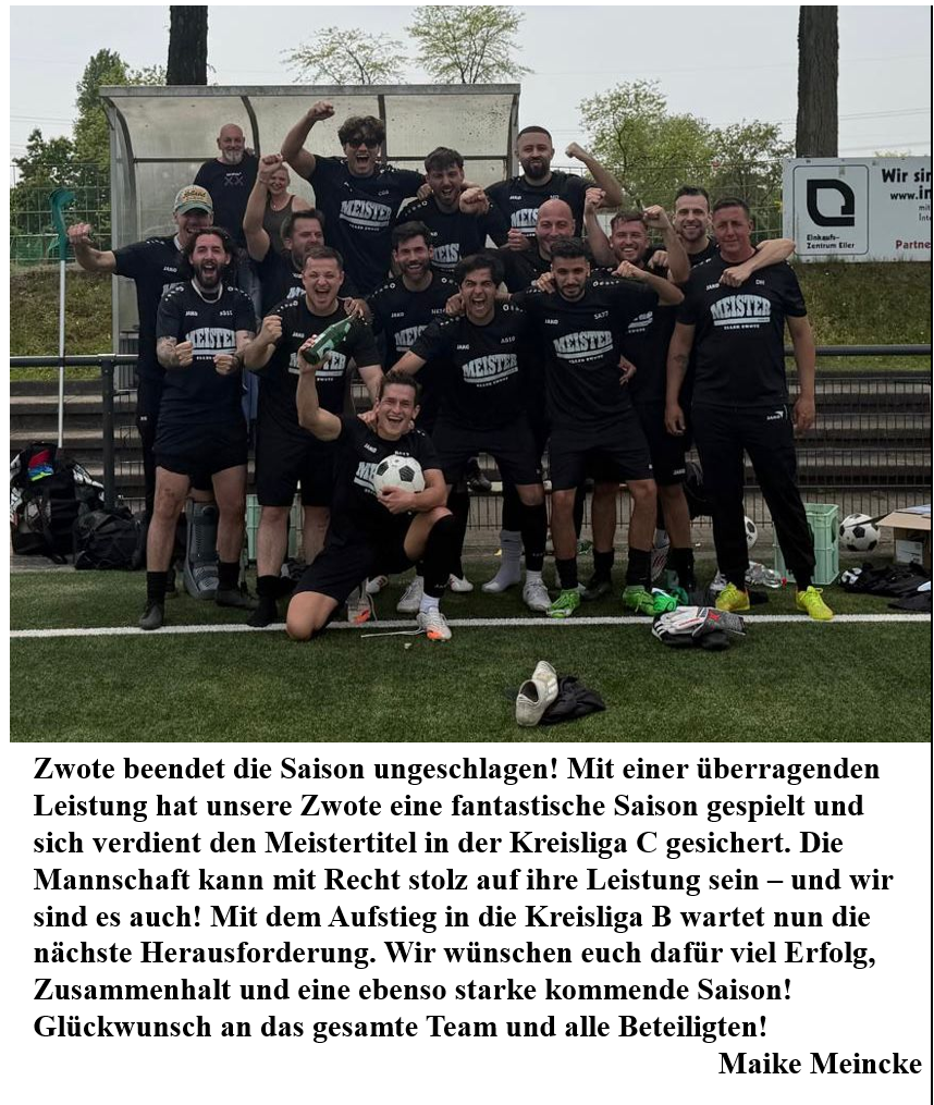 Unsere Zwote beendet ungeschlagen die Saison als Meister und Aufsteiger!