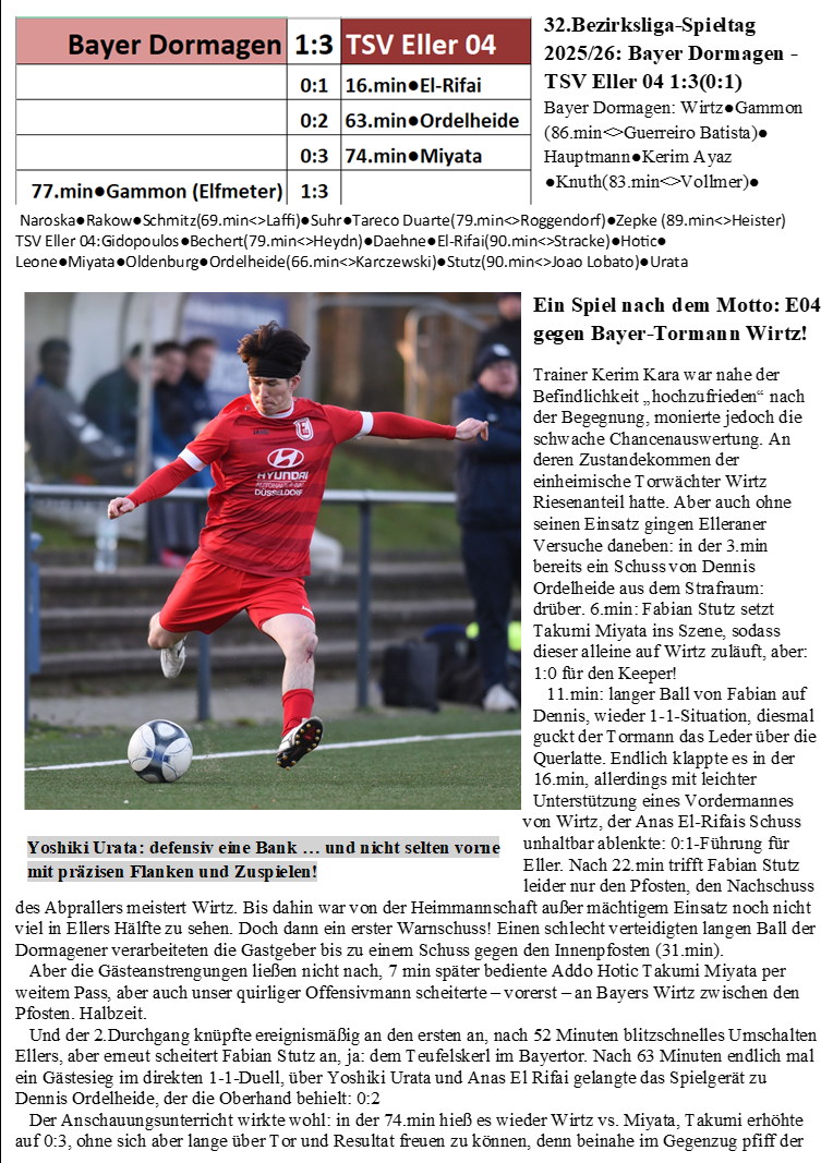 32.Bezirksliga-Spieltag  2025/26: Bayer Dormagen - TSV Eller 04 1:3(0:1)