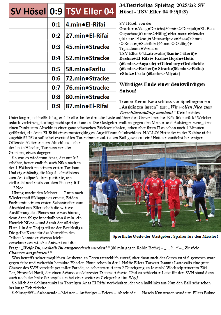 34.Bezirksliga-Spieltag  2025/26: SV Hösel - TSV Eller 04 0:9(0:3