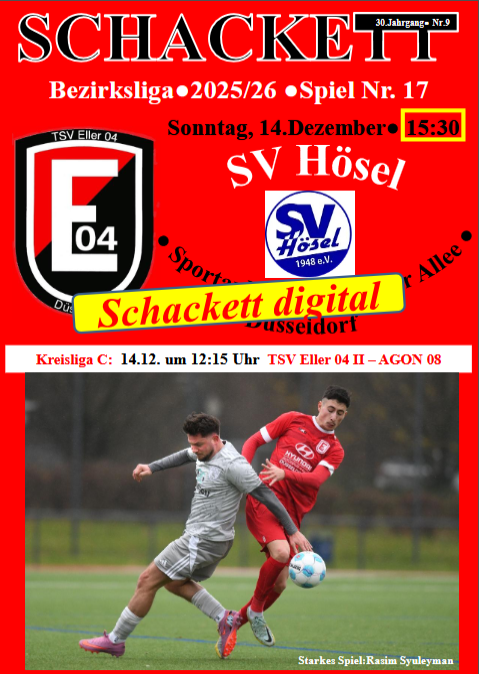 Vorschau auf das kommende Meisterschaftsspiel: TSV Eller 04 - SV Hösel am Sonntag, 14.Dezember - 15.30 Uhr