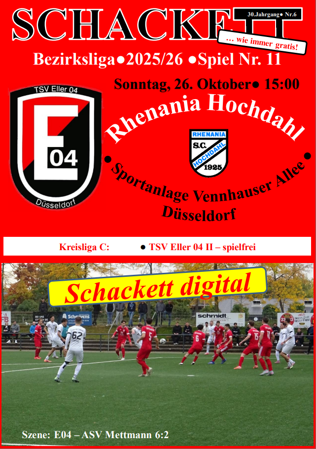 Vorschau auf das kommende Meisterschaftsspiel: TSV Eller 04 - Rhenania Hochdahl am Sonntag, 26.Oktober - 15.00 Uhr
