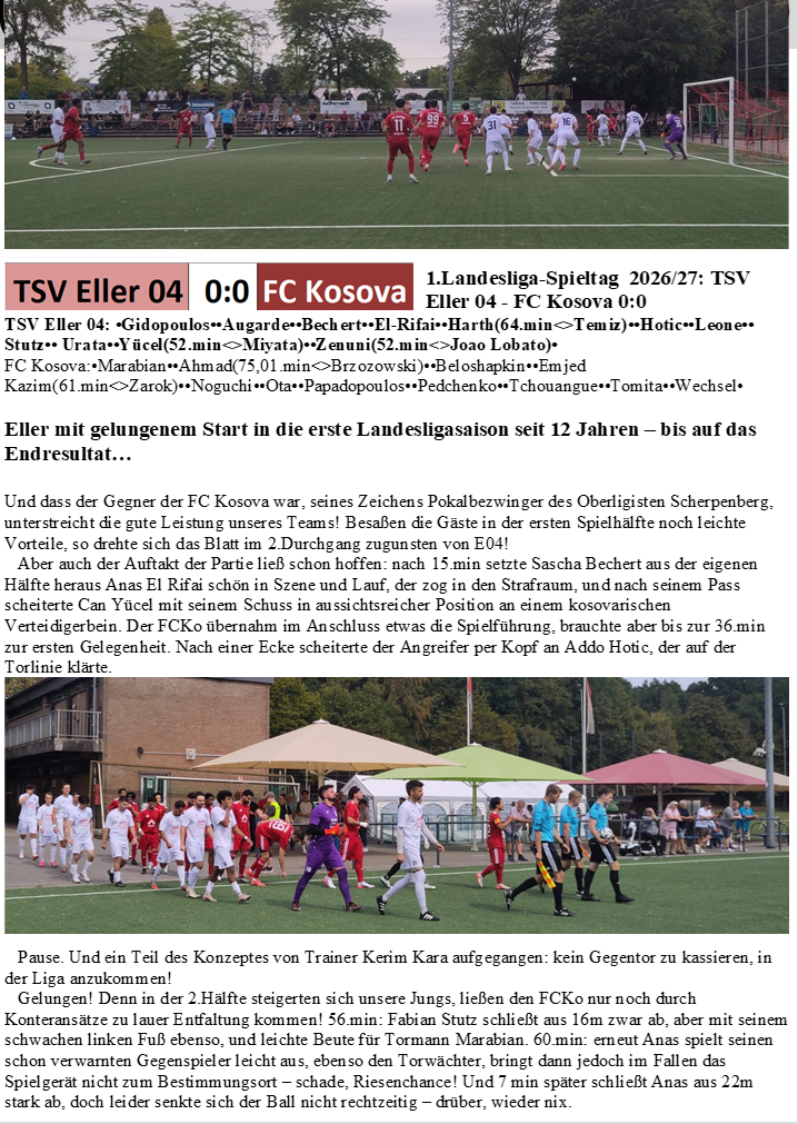 1.Landesliga-Spieltag  2026/27: TSV Eller 04 - FC Kosova 0:0