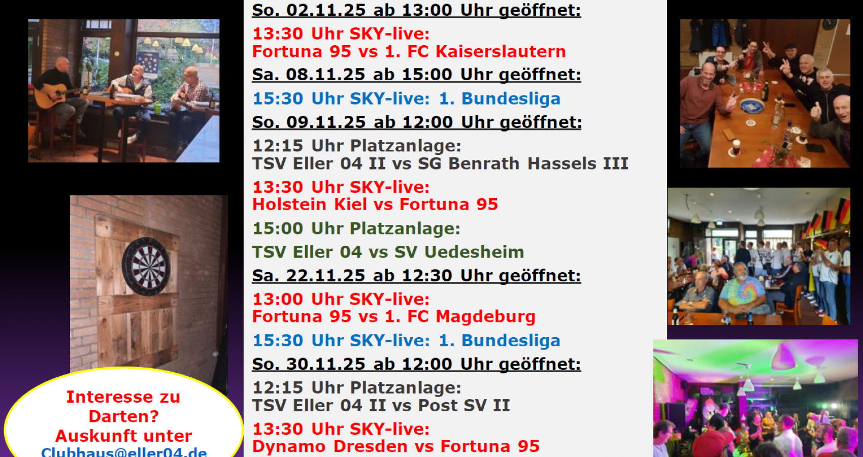 Die Clubhaus-Termine für die kommenden Ereignisse im November 2025